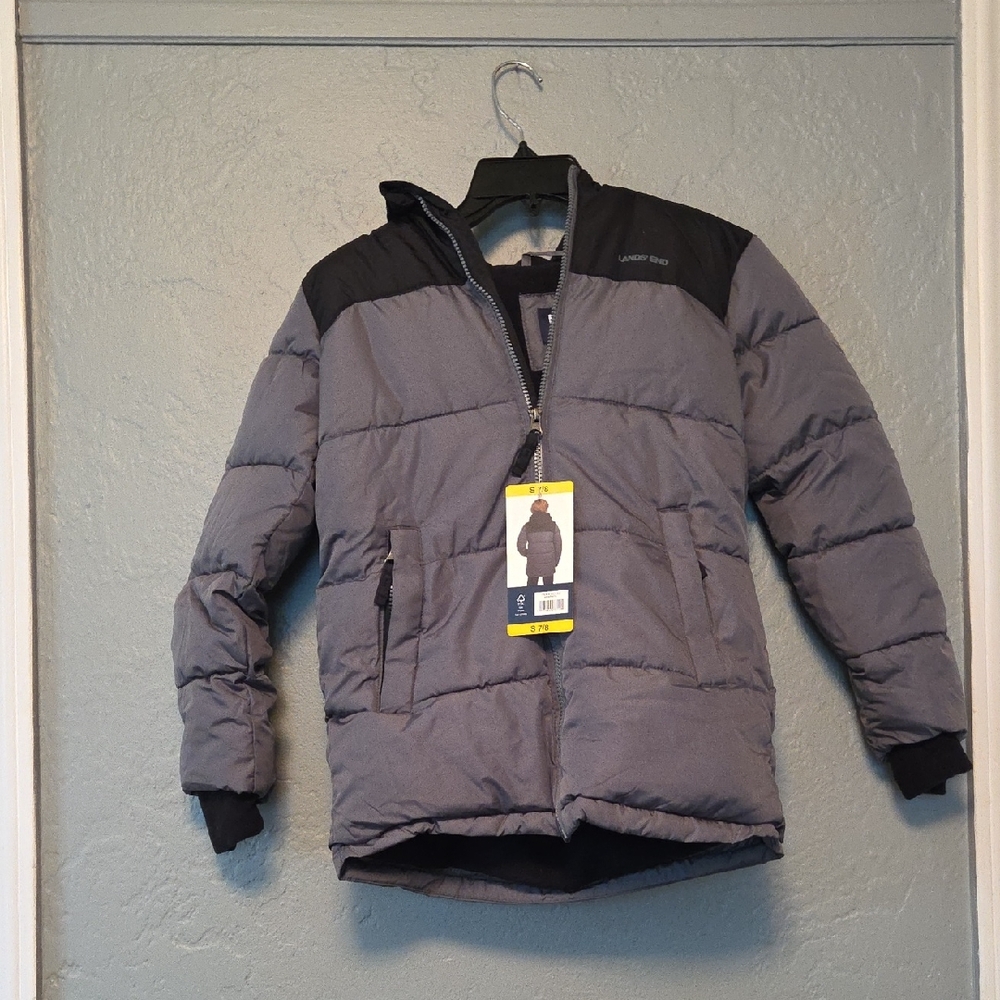 Youth Lands' End Kids Black and Gray Puffer Jacket